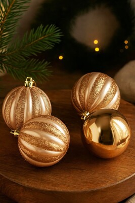 Beysüs Yılbaşı Çam Ağacı Süsü 4’lü Rose Gold Top 10 cm - 1