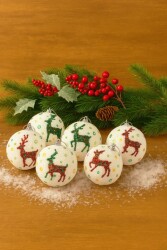 Beysüs Yılbaşı Çam Ağacı Süsü 6 cm 6 lı Cici Top Geyik Baskılı 0003 - Beysüs
