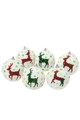 Beysüs Yılbaşı Çam Ağacı Süsü 6 cm 6 lı Cici Top Geyik Baskılı 0003 - 2
