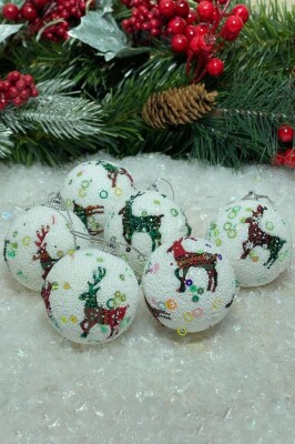 Beysüs Yılbaşı Çam Ağacı Süsü 6 cm 6 lı Cici Top Geyik Baskılı 0003 - 4