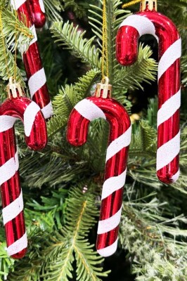 Beysüs Yılbaşı Çam Ağacı Süsü Baston Şeker Kırmızı Beyaz Lüks 6 Lı 13 cm - 3