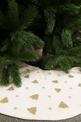 Beysüs Yılbaşı Çam Ağacı Süsü Çam Altı Örtüsü Peluş Gold Kar Desenli Beyaz - Beysüs