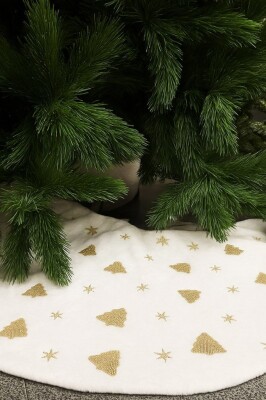 Beysüs Yılbaşı Çam Ağacı Süsü Çam Altı Örtüsü Peluş Gold Kar Desenli Beyaz - 1