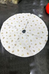 Beysüs Yılbaşı Çam Ağacı Süsü Çam Altı Örtüsü Peluş Gold Kar Desenli Beyaz - 3