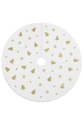 Beysüs Yılbaşı Çam Ağacı Süsü Çam Altı Örtüsü Peluş Gold Kar Desenli Beyaz - 4