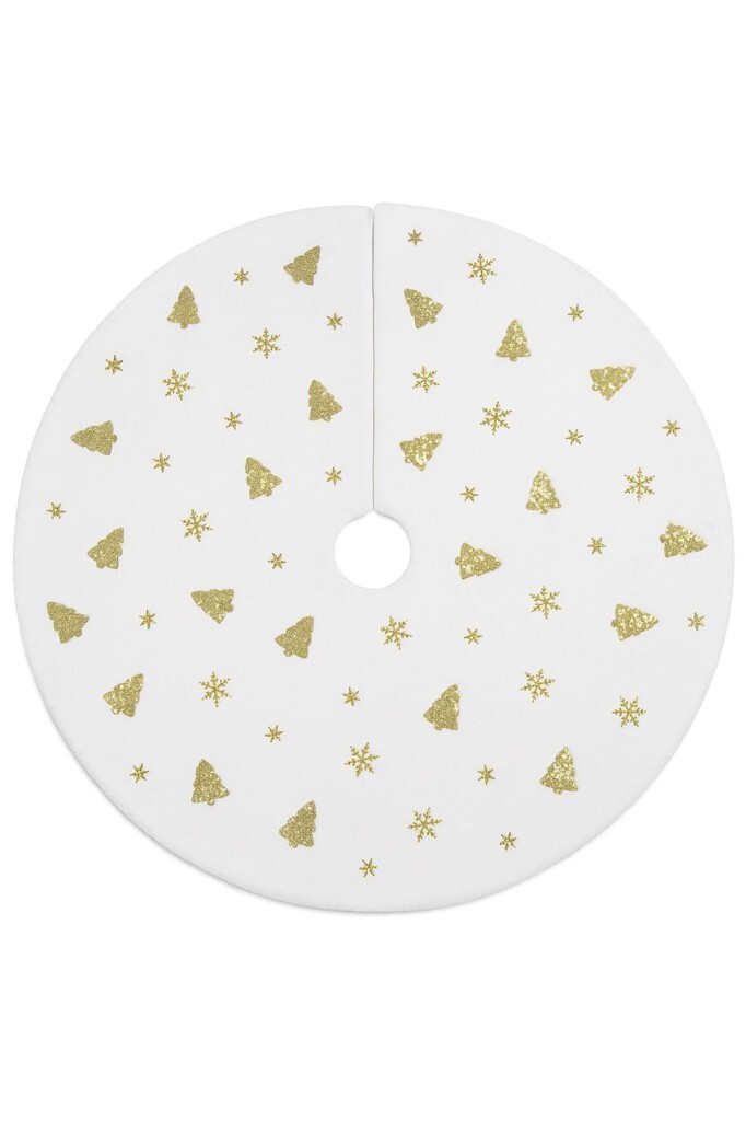 Beysüs Yılbaşı Çam Ağacı Süsü Çam Altı Örtüsü Peluş Gold Kar Desenli Beyaz - 4