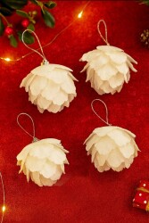 Beysüs Yılbaşı Çam Ağacı Süsü Çiçek Beyaz 4 Lü 6 cm - 3