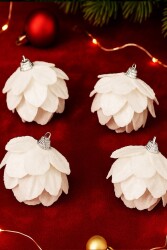 Beysüs Yılbaşı Çam Ağacı Süsü Çiçek Beyaz 4 Lü 6 cm - 4