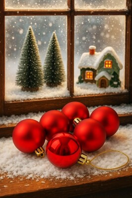 Beysüs Yılbaşı Çam Ağacı Süsü Cici Top 4 cm 6 lı Kırmızı - 1