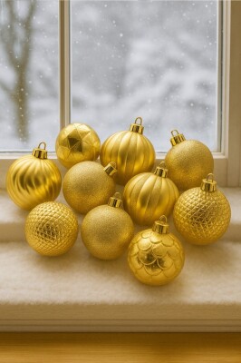 Beysüs Yılbaşı Çam Ağacı Süsü Cici Top Özel Paketli 6 cm 12 li Gold - 2