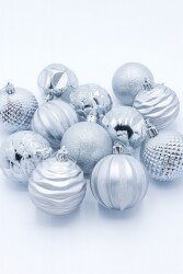 Beysüs Yılbaşı Çam Ağacı Süsü Cici Top Özel Paketli 6 cm 12 li Gümüş - Beysüs