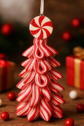 Beysüs Yılbaşı Çam Ağacı Süsü Dekoratif Şeker Kırmızı Beyaz Kalın Şerit BYSC003 - Beysüs