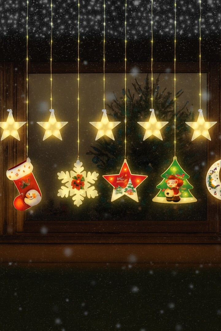 Beysüs Yılbaşı Çam Ağacı Süsü Figürlü LED Perde Işık - Beysüs