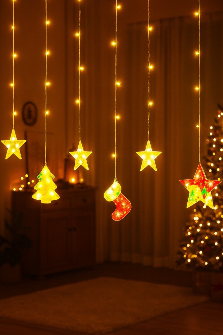 Beysüs Yılbaşı Çam Ağacı Süsü Figürlü LED Perde Işık - 3