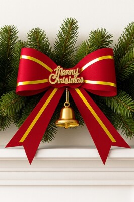 Beysüs Yılbaşı Çam Ağacı Süsü Fiyonk Kırmızı Merry Christmas - 1