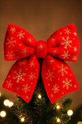 Beysüs Yılbaşı Çam Ağacı Süsü Fiyonk Peluş Kırmızı Gold Desenli - Beysüs