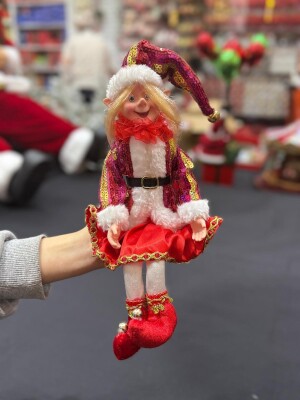 Beysüs Yılbaşı Çam Ağacı Süsü Fuşya Uzun Saçlı Elf Figürü 36 cm - 1