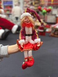 Beysüs Yılbaşı Çam Ağacı Süsü Fuşya Uzun Saçlı Elf Figürü 36 cm - Beysüs