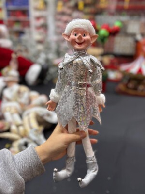 Beysüs Yılbaşı Çam Ağacı Süsü Gümüş Elf Figürü 36 cm - 1