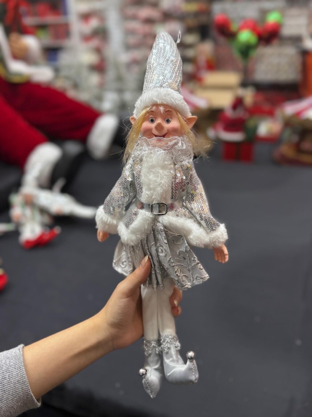 Beysüs Yılbaşı Çam Ağacı Süsü Gümüş Uzun Saçlı Elf Figürü 36 cm - 1