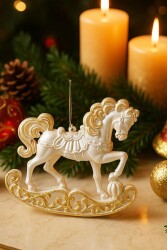 Beysüs Yılbaşı Çam Ağacı Süsü İnci Beyaz Sallanan At 10 CM - Beysus