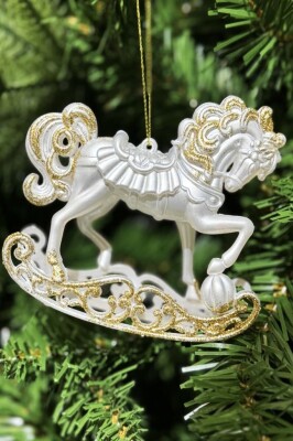 Beysüs Yılbaşı Çam Ağacı Süsü İnci Beyaz Sallanan At 10 CM - 2