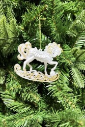 Beysüs Yılbaşı Çam Ağacı Süsü İnci Beyaz Sallanan At 10 CM - 4