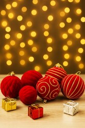 Beysüs Yılbaşı Çam Ağacı Süsü Kadife Kırmızı Top 8 cm 6’lı - 2