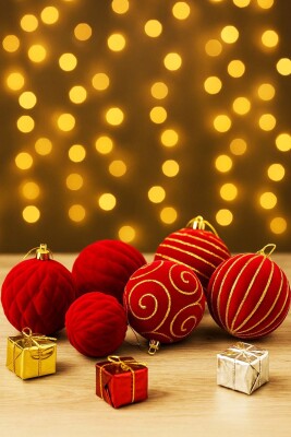 Beysüs Yılbaşı Çam Ağacı Süsü Kadife Kırmızı Top 8 cm 6’lı - 2