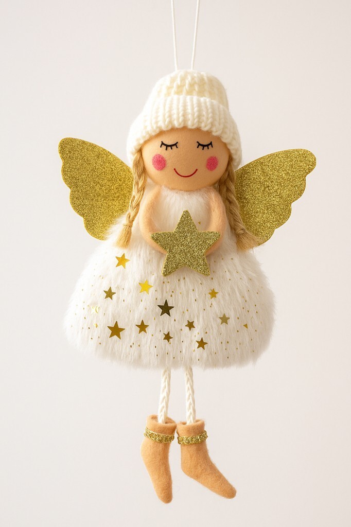 Beysüs Yılbaşı Çam Ağacı Süsü Kar Meleği Altın Kanat Altın Yıldız - 2