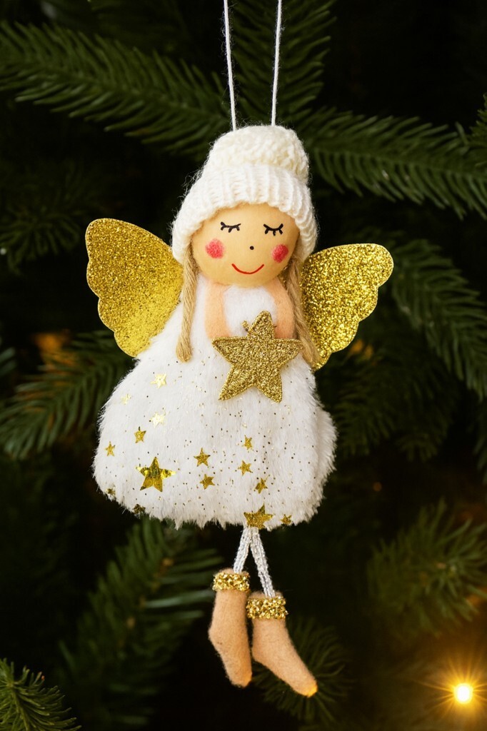 Beysüs Yılbaşı Çam Ağacı Süsü Kar Meleği Altın Kanat Altın Yıldız - 3