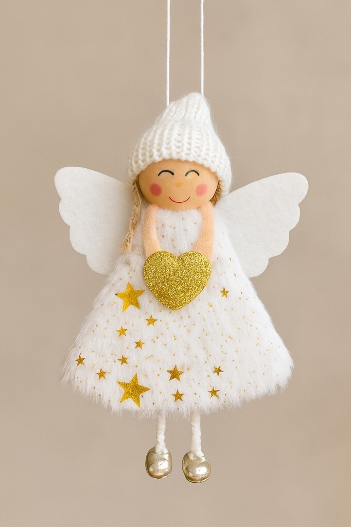 Beysüs Yılbaşı Çam Ağacı Süsü Kar Meleği Beyaz Kanat Altın Kalpli - 1