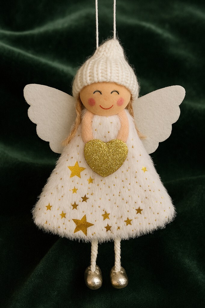 Beysüs Yılbaşı Çam Ağacı Süsü Kar Meleği Beyaz Kanat Altın Kalpli - 2