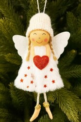 Beysüs Yılbaşı Çam Ağacı Süsü Kar Meleği Beyaz Kanat Kırmızı Kalp - Beysüs