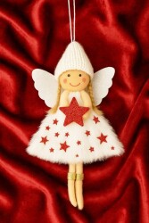 Beysüs Yılbaşı Çam Ağacı Süsü Kar Meleği Beyaz Kanat Kırmızı Yıldız - Beysüs