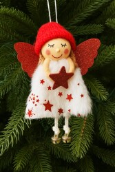 Beysüs Yılbaşı Çam Ağacı Süsü Kar Meleği Kırmızı Kanat Kırmızı Yıldız - Beysüs