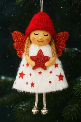 Beysüs Yılbaşı Çam Ağacı Süsü Kar Meleği Kırmızı Kanatlı Yıldızlı - 2