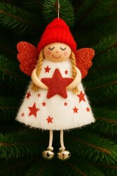 Beysüs Yılbaşı Çam Ağacı Süsü Kar Meleği Kırmızı Kanatlı Yıldızlı - 3