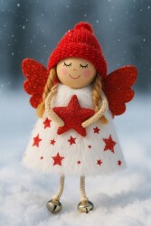 Beysüs Yılbaşı Çam Ağacı Süsü Kar Meleği Kırmızı Kanatlı Yıldızlı - Beysüs