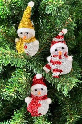 Beysüs Yılbaşı Çam Ağacı Süsü Kardan Adam Işıklı 3 lü - 1