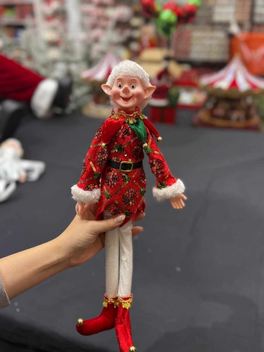 Beysüs Yılbaşı Çam Ağacı Süsü Kırmızı Payetli Elf Figürü 36 cm - 1