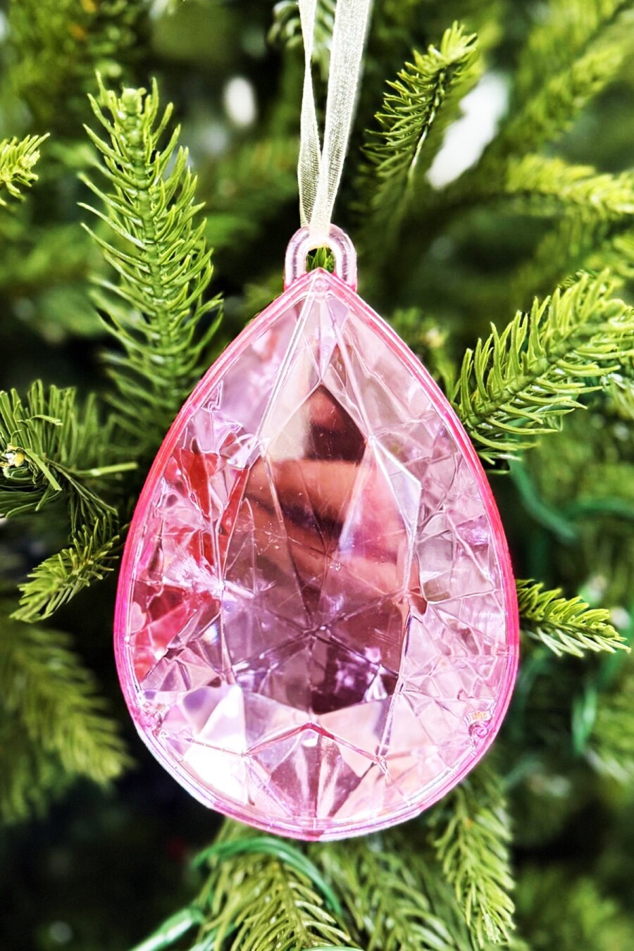 Beysüs Yılbaşı Çam Ağacı Süsü Kristal Damla Kesim Pembe - 1