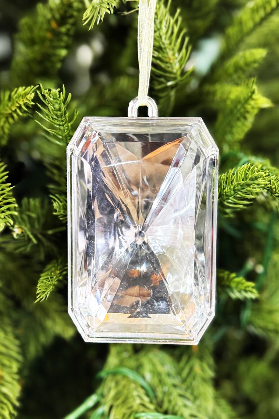 Beysüs Yılbaşı Çam Ağacı Süsü Kristal Dikdörtgen Kesim Gümüş - 1