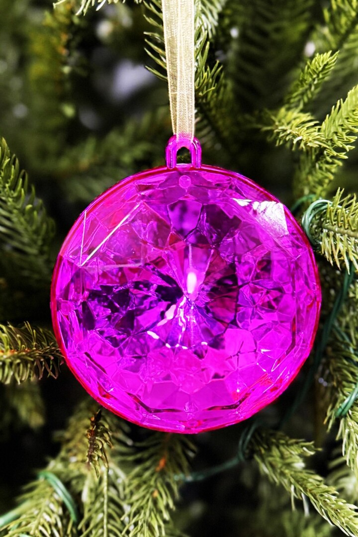 Beysüs Yılbaşı Çam Ağacı Süsü Kristal Yuvarlak Kesim Fuşya - 1