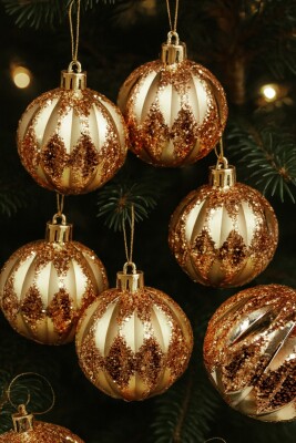 Beysüs Yılbaşı Çam Ağacı Süsü Line Shine Rosegold Top 8 cm 6’lı - 1