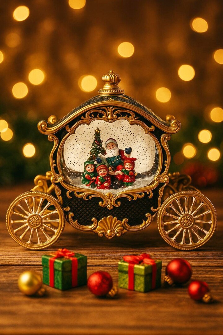 Beysüs Yılbaşı Çam Ağacı Süsü Masa Dekoru Işıklı Müzikli At Arabası Noel Baba - Beysüs