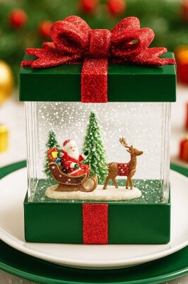 Beysüs Yılbaşı Çam Ağacı Süsü Masa Dekoru Işıklı Müzikli Hediye Paketi Müzik Kutusu Yeşil - 2