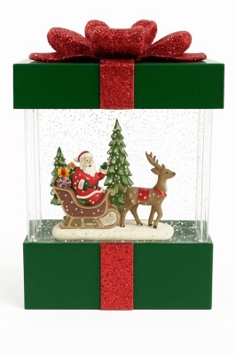 Beysüs Yılbaşı Çam Ağacı Süsü Masa Dekoru Işıklı Müzikli Hediye Paketi Müzik Kutusu Yeşil - 3