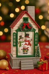 Beysüs Yılbaşı Çam Ağacı Süsü Masa Dekoru Işıklı Müzikli Kardan Adam Ailesi Müzik Kutusu Yeşil - 2