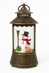 Beysüs Yılbaşı Çam Ağacı Süsü Masa Dekoru Işıklı Müzikli Kardan Adam Müzik Kutusu Fanus Kahverengi - 3